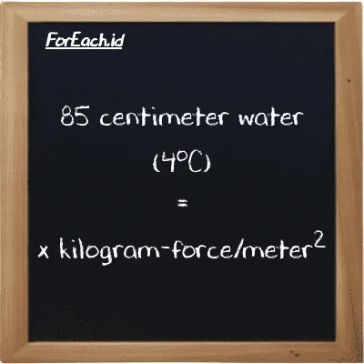 Example centimeter water (4<sup>o</sup>C) to kilogram-force/meter<sup>2</sup> conversion (85 cmH2O to kgf/m<sup>2</sup>)